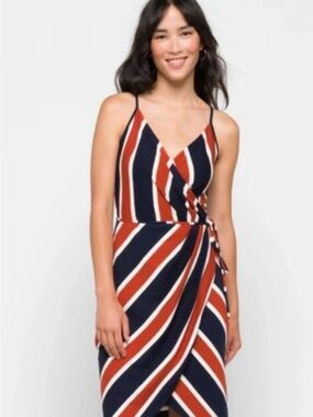 41 Hawthorn Navy, Rust & White Striped Wrap Dress